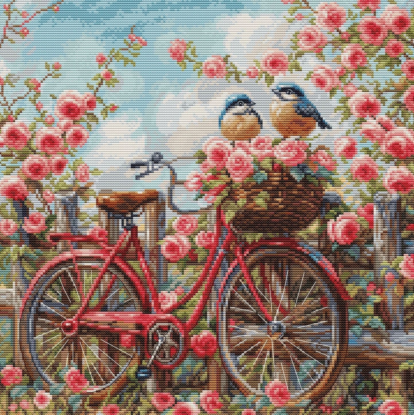 Cross Stitch Kit Luca-S Gold - Bicycle with Roses , BU5061
