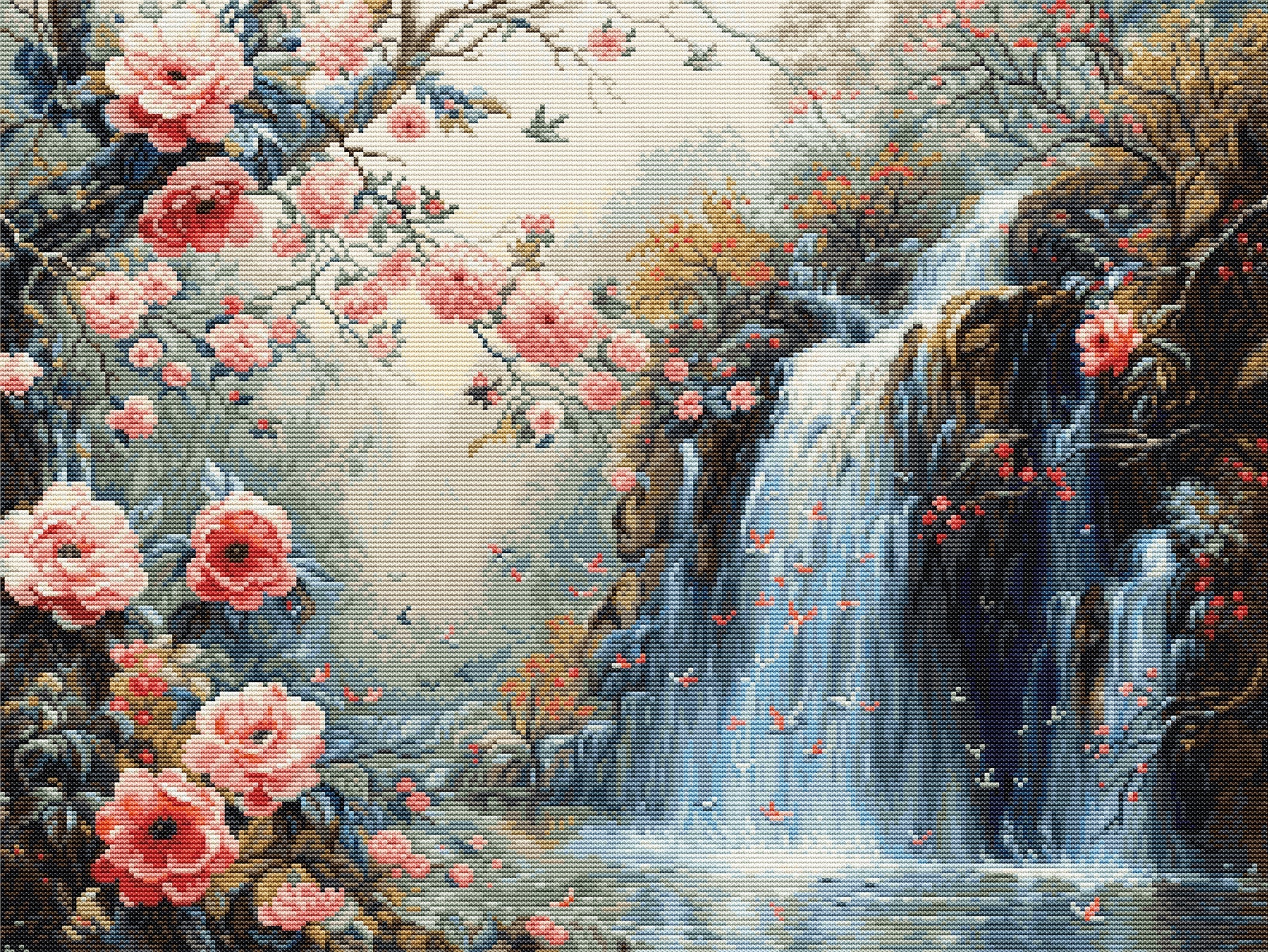 Luca-S Kit Punto Croce Oro 'Cascata Cristallina' B708. Dimensioni 42x32 Cm, 266x200 Punti, 65 Colori. Schema Di Conteggio E PDF Digitale QR. Per Ricamatrici Esperte (Difficoltà 4/5).