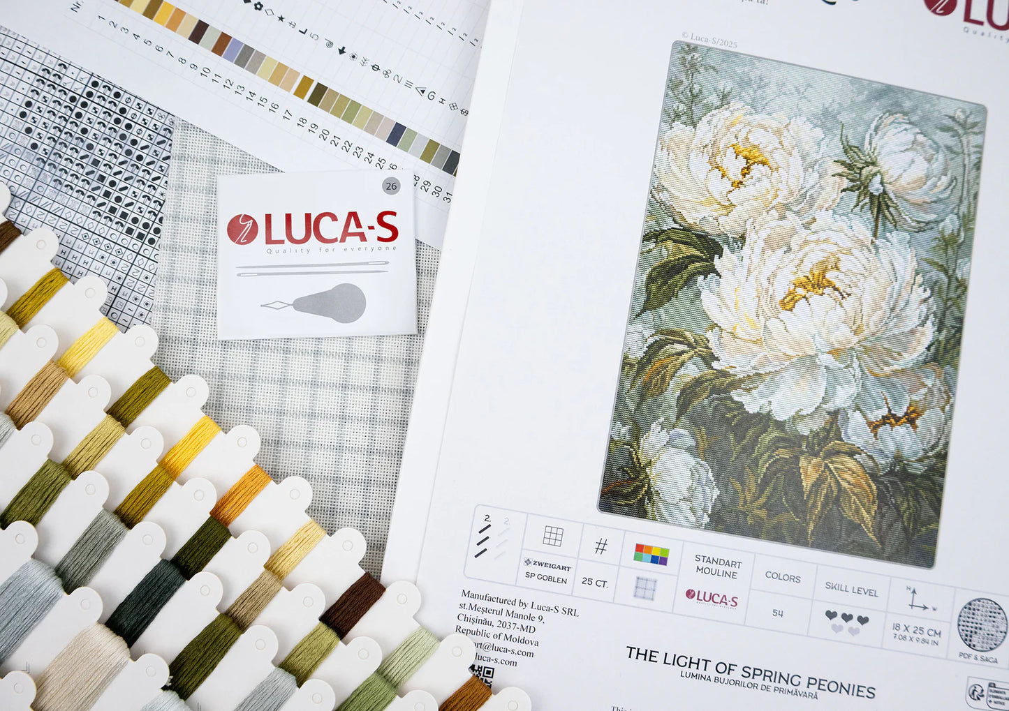 Petit Point Kit Luca-S GOLD - The Light of Spring Peonies, G715