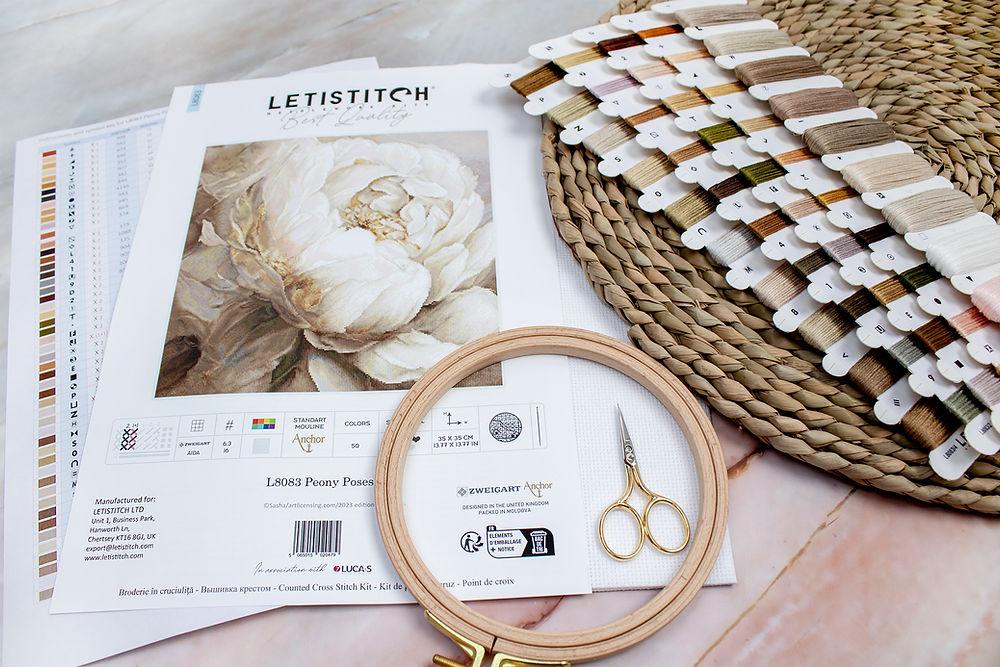 Cross Stitch Kit LETISTITCH - Peony Poses, L8083 LetiStitch Cross Stitch Kits - HobbyJobby