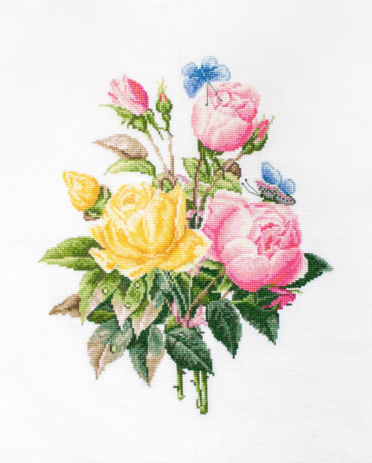 Cross Stitch Kit Luca-S - Yellow Roses and Bengal Roses, BU4003 - Luca-S Cross Stitch Kits