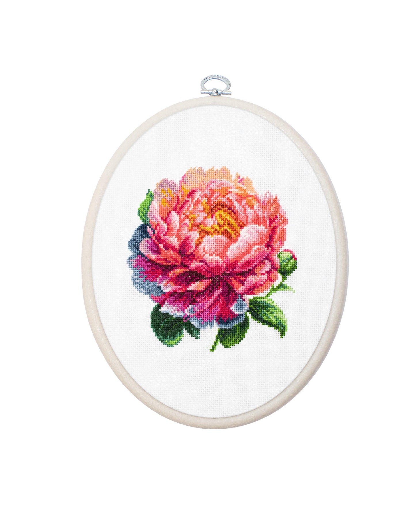 Cross Stitch Kit with Hoop Included Luca-S - BC205 ââCoral Charmââ Peony - Luca-S Cross Stitch Kits