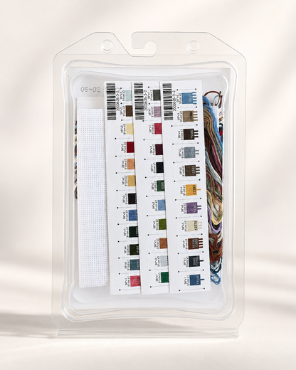 Set of color swatches in a clear plastic packaging on a white background