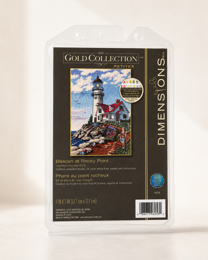 Dimensions Gold Collection Petite cross stitch kit packaging with lighthouse design