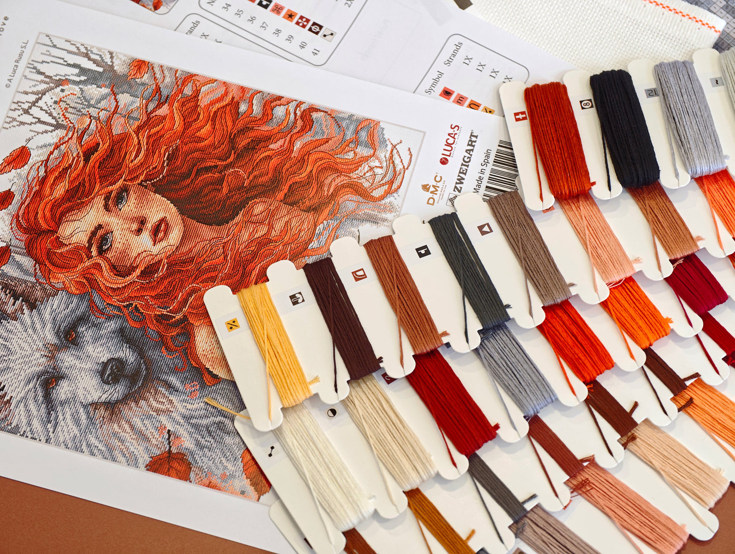 Dettaglio 6 del kit ricamo AVA P049 – La ragazza dai capelli rossi e il lupo
