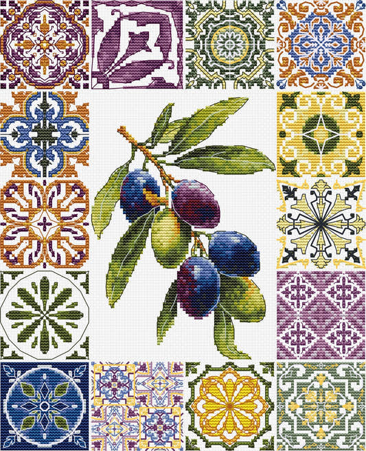Kit punto croce Luca-S - Tavolozza di olive del Mediterraneo, B7050