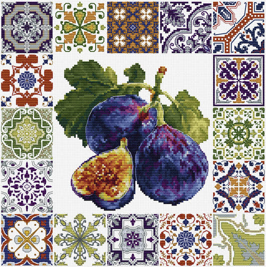 B7057 Kit Punto Croce Luca-S – Mosaico di fichi mediterranei, ricamo finito