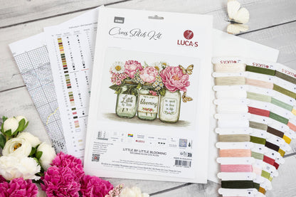 Contenuto del kit ricamo punto croce Luca-S B7065 con tela Zweigart Aida 16, filati Luca-S e schema