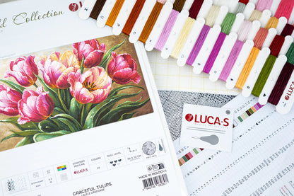 Kit punto croce Luca-S GOLD - Tulipani graziosi, B718