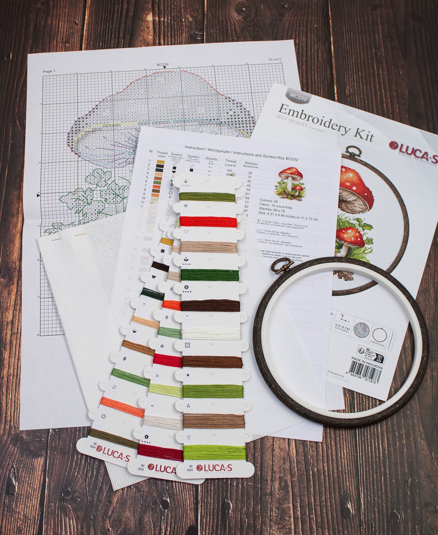 Cross Stitch Kit with Hoop Included Luca-S - Amanita Muscaria, BC232