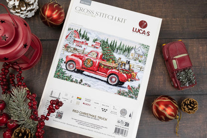 Kit de point de croix Luca-S GOLD - Camion de Noël rouge, BU5101 