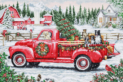 Kit de point de croix Luca-S GOLD - Camion de Noël rouge, BU5101 