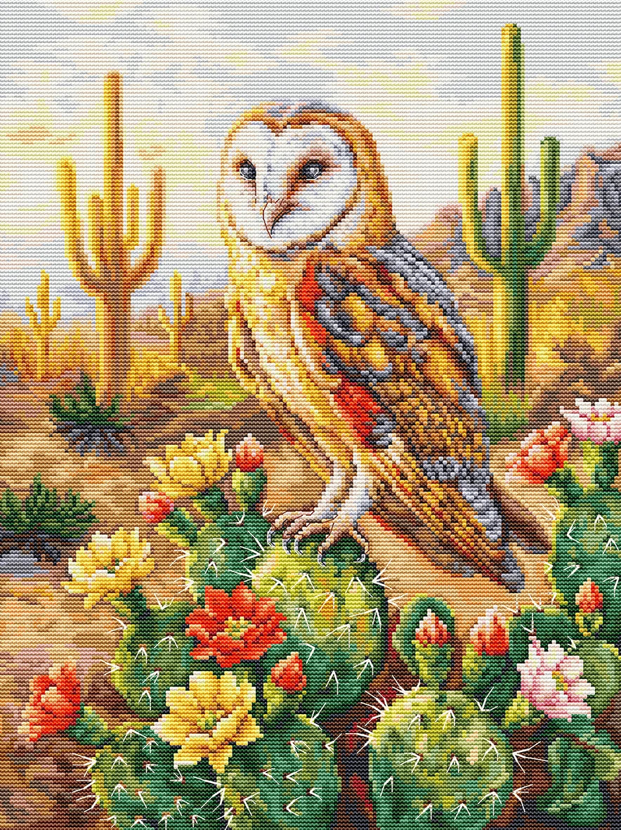 Kit punto croce Luca-S BU5115 Regina del Deserto con gufo e cactus