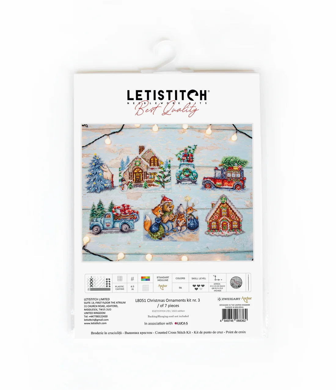 1. L8051 Letistitch – confezione Kit Punto Croce 7 decorazioni natalizie