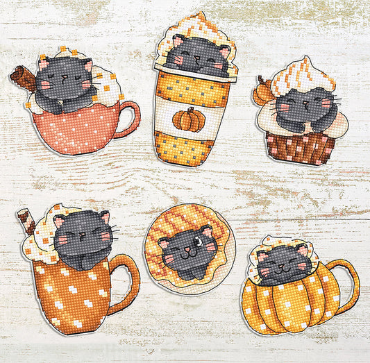 Cross Stitch Kit LETISTITCH  - Pumpkin Cup Kitties Kit of 6 pcs, L8092