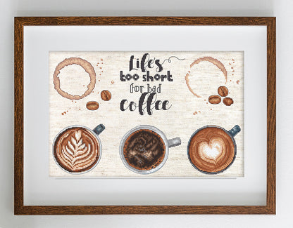 Kit de point de croix LETISTITCH - La vie est trop courte pour un mauvais café, L8097