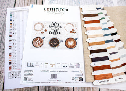 Kit de point de croix LETISTITCH - La vie est trop courte pour un mauvais café, L8097