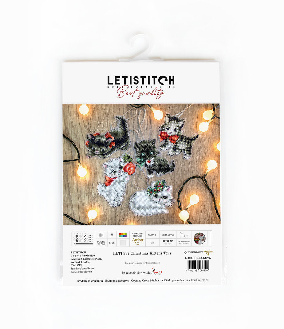 Cross Stitch Kit LetiStitch - Christmas Kittens Toys of 5 pieces, LETI 987