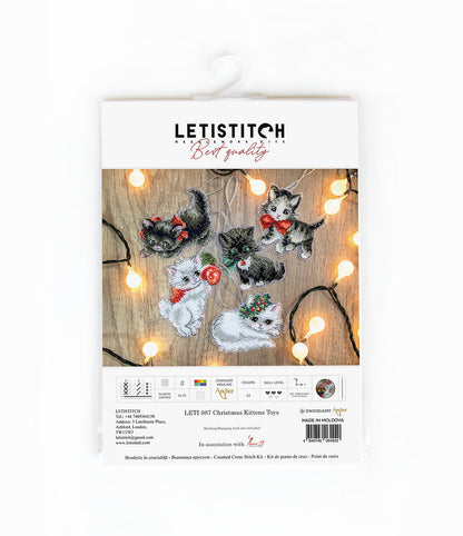 Kit de point de croix LetiStitch - Jouets Chatons de Noël, 5 pièces, LETI 987