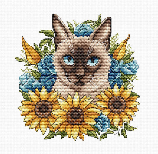 Gatto siamese tra i girasoli - Kit punto croce AVA P020