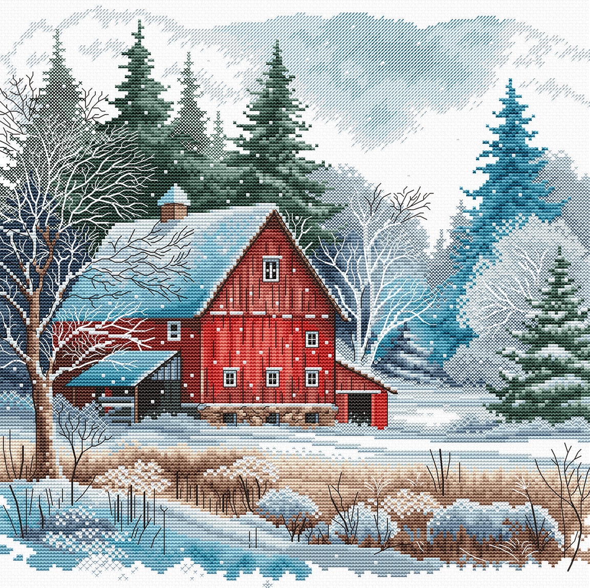 The Red Cabin under the Snow - Cross Stitch Kit AVA P044