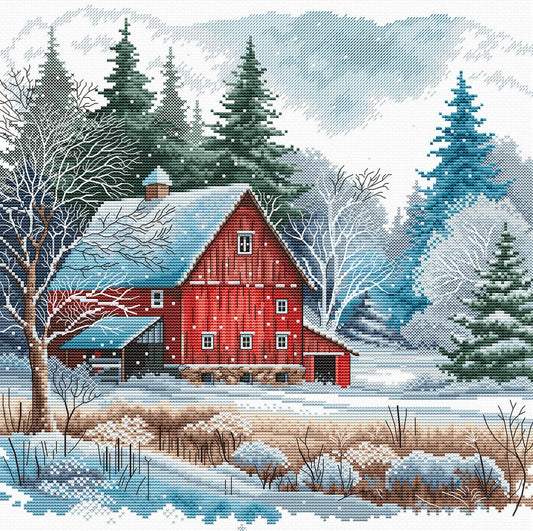 The Red Cabin under the Snow - Cross Stitch Kit AVA P044