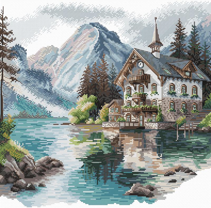 Kit ricamo punto croce AVA P048 – Chalet alpino sul lago