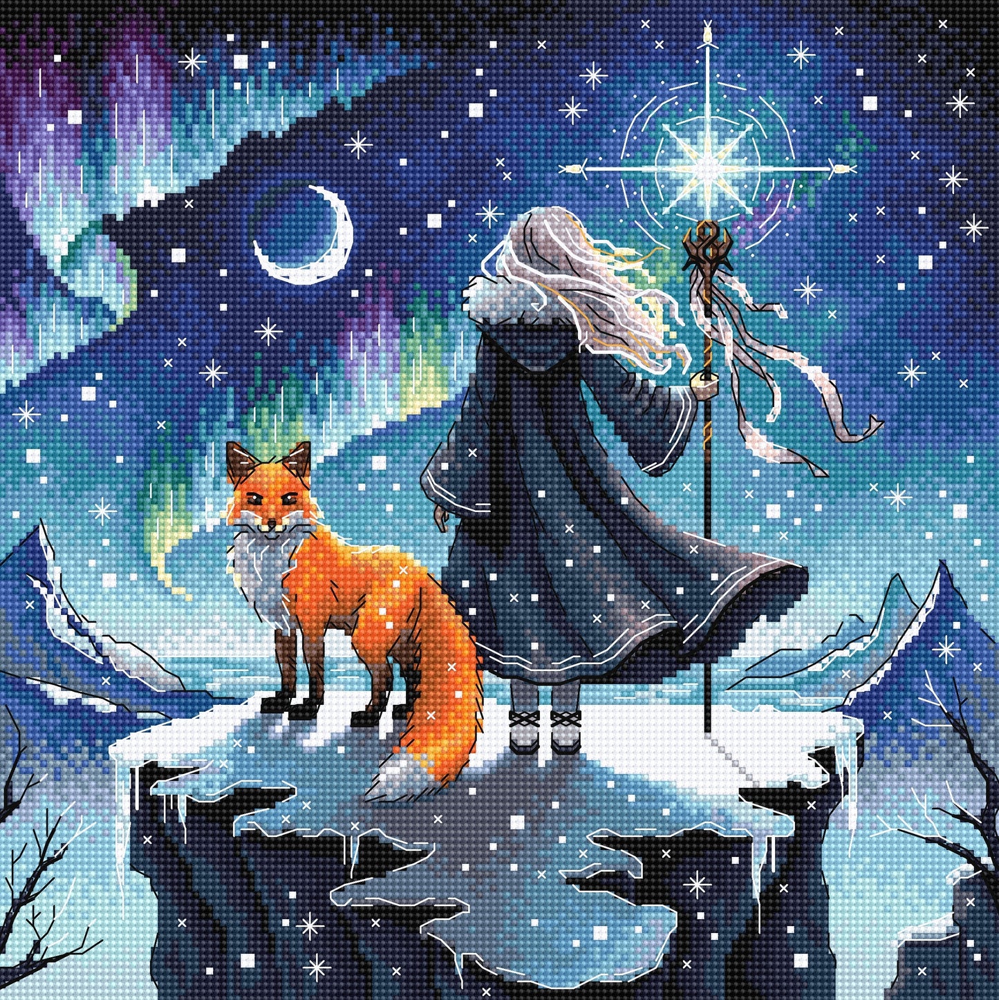 Sorceress of the Auroras and her Fox - Cross Stitch Kit AVA P069