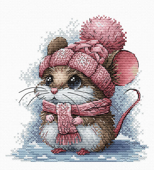 Topolino con cappello invernale - Kit punto croce AVA P073