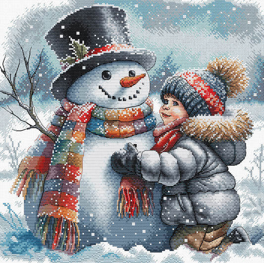 Ragazzo e il suo amico di neve - Kit punto croce AVA P086