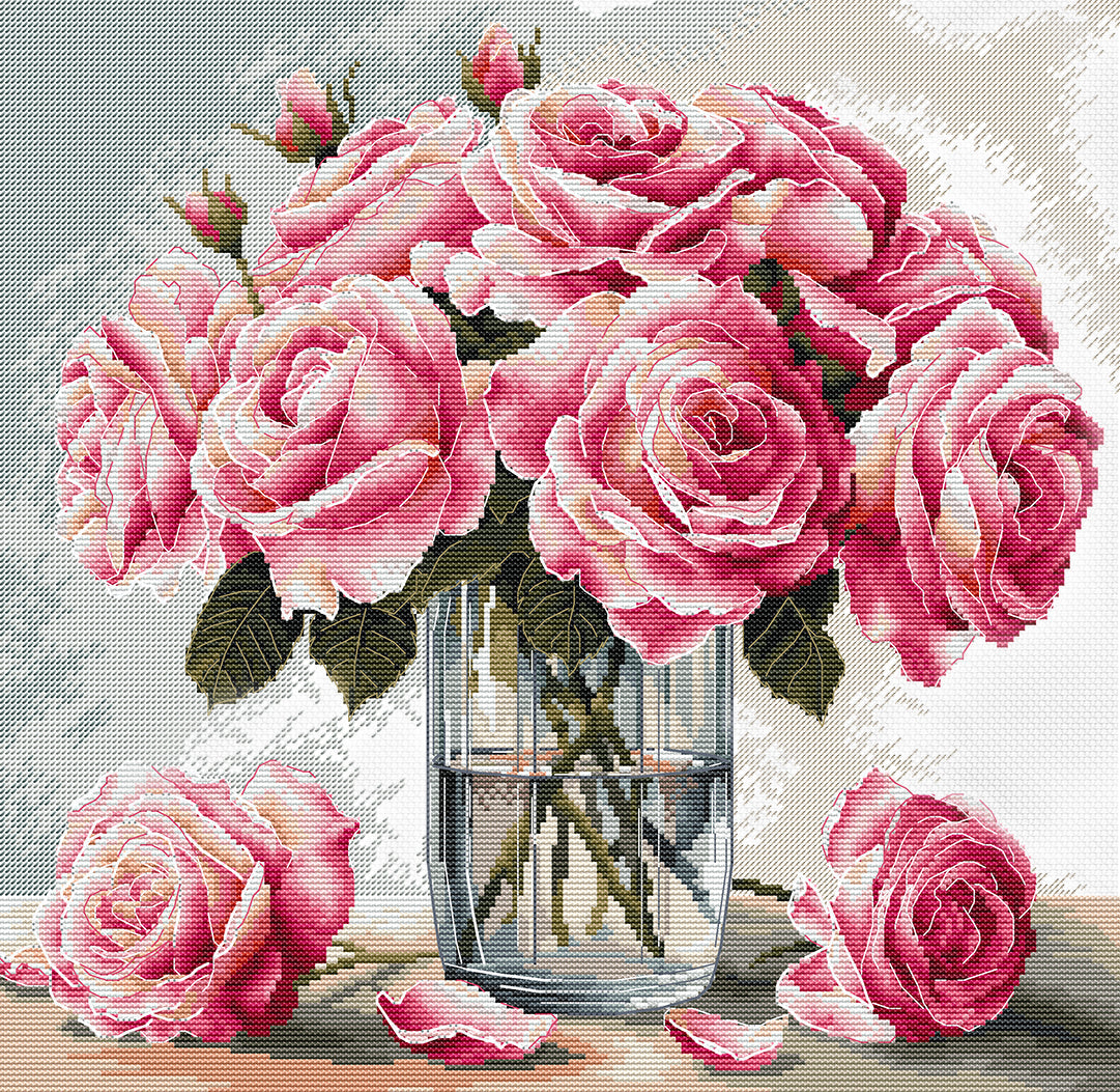 Kit ricamo punto croce AVA P090 – Vaso di rose