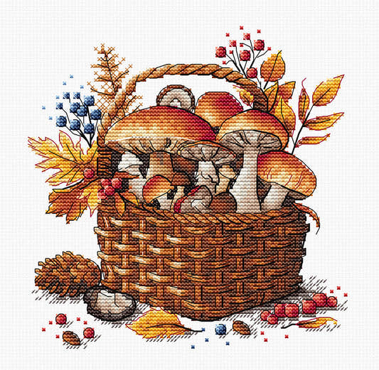 Cestino di funghi autunnali - Kit punto croce AVA P097