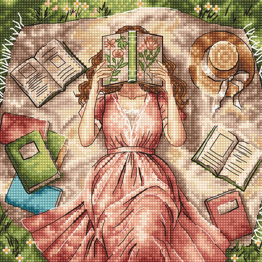 Kit ricamo punto croce AVA P114 – Libri, fiori e sogni