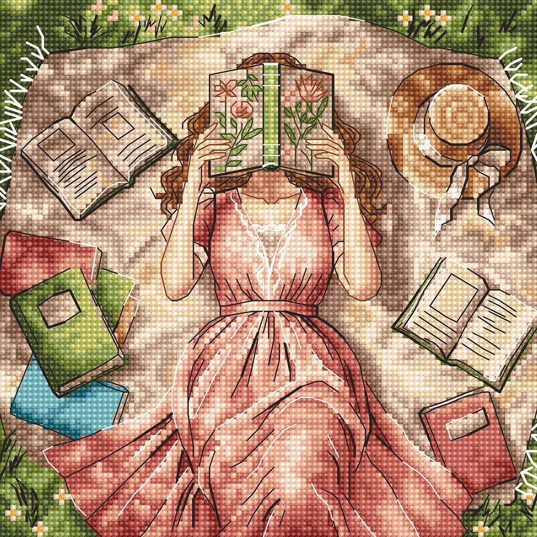 Kit ricamo punto croce AVA P114 – Libri, fiori e sogni