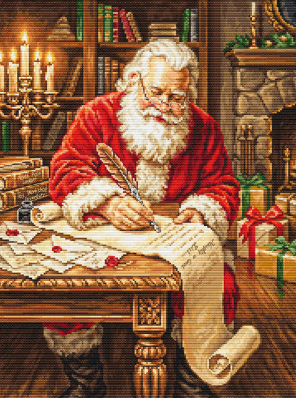 BU5112 Kit punto croce Luca-S GOLD The Magic List – Babbo Natale mentre scrive la lista di Natale