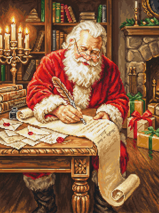 BU5112 Kit punto croce Luca-S GOLD The Magic List – Babbo Natale mentre scrive la lista di Natale
