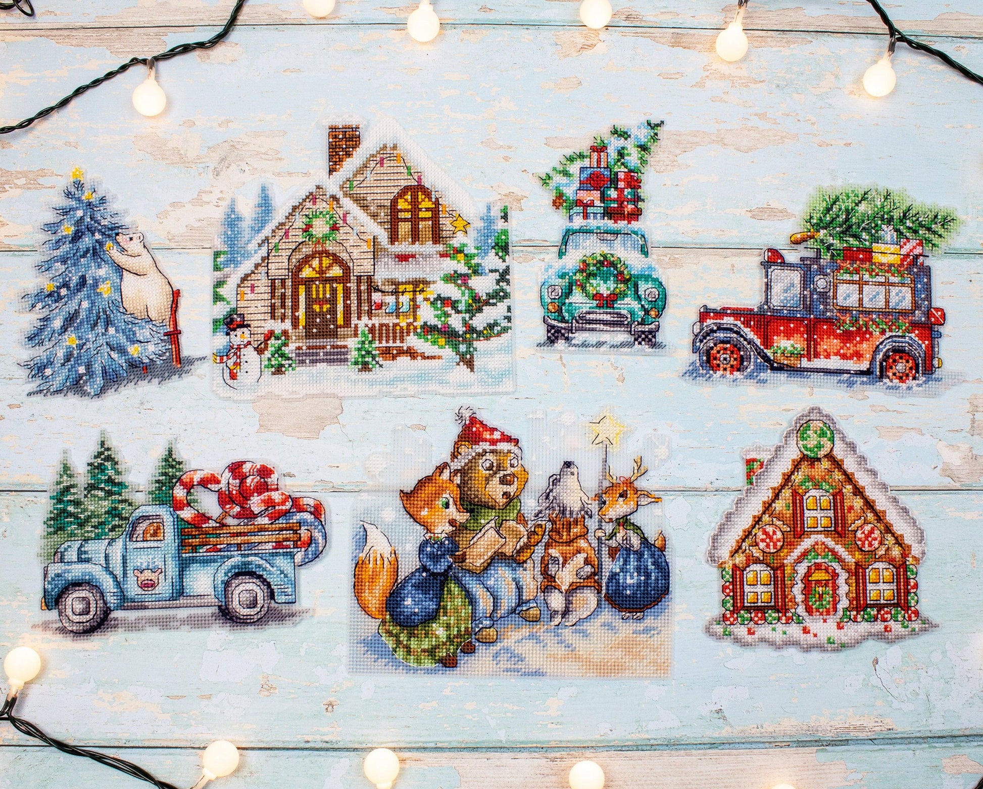 Cross Stitch Kit LetiStitch - Christmas Ornaments kit nr. 3 / of 7 pieces Cross Stitch Toys - HobbyJobby