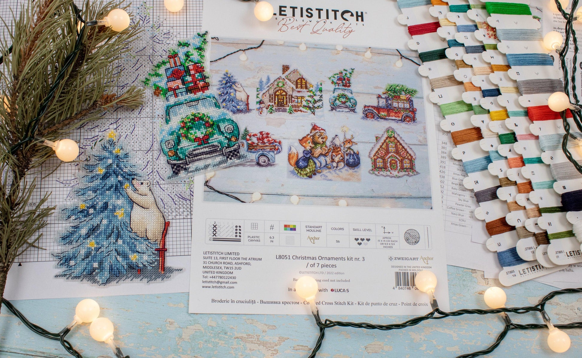 Cross Stitch Kit LetiStitch - Christmas Ornaments kit nr. 3 / of 7 pieces Cross Stitch Toys - HobbyJobby