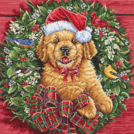 Cross Stitch Kit LetiStitch - Christmas Puppy / Chiot de Noël Cross Stitch Kits - HobbyJobby