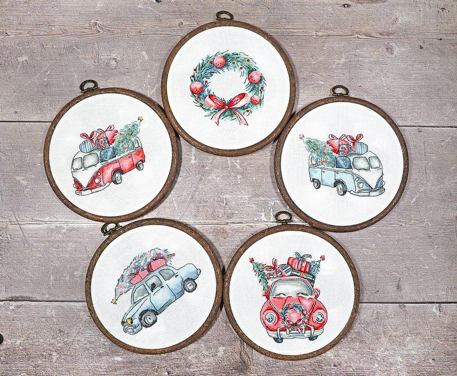 Cross Stitch Kit LetiStitch - Christmas Retro Cars / Kit of 5, Leti965 - HobbyJobby