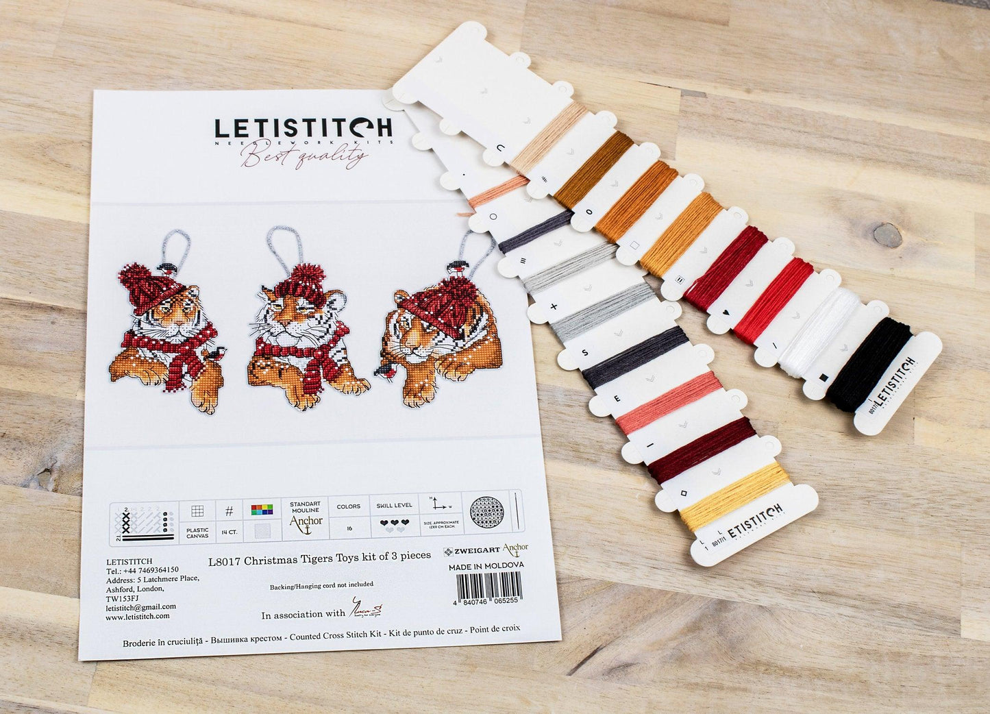 Cross Stitch Kit LetiStitch - Christmas Tigers Toys kit of 3 pieces - HobbyJobby