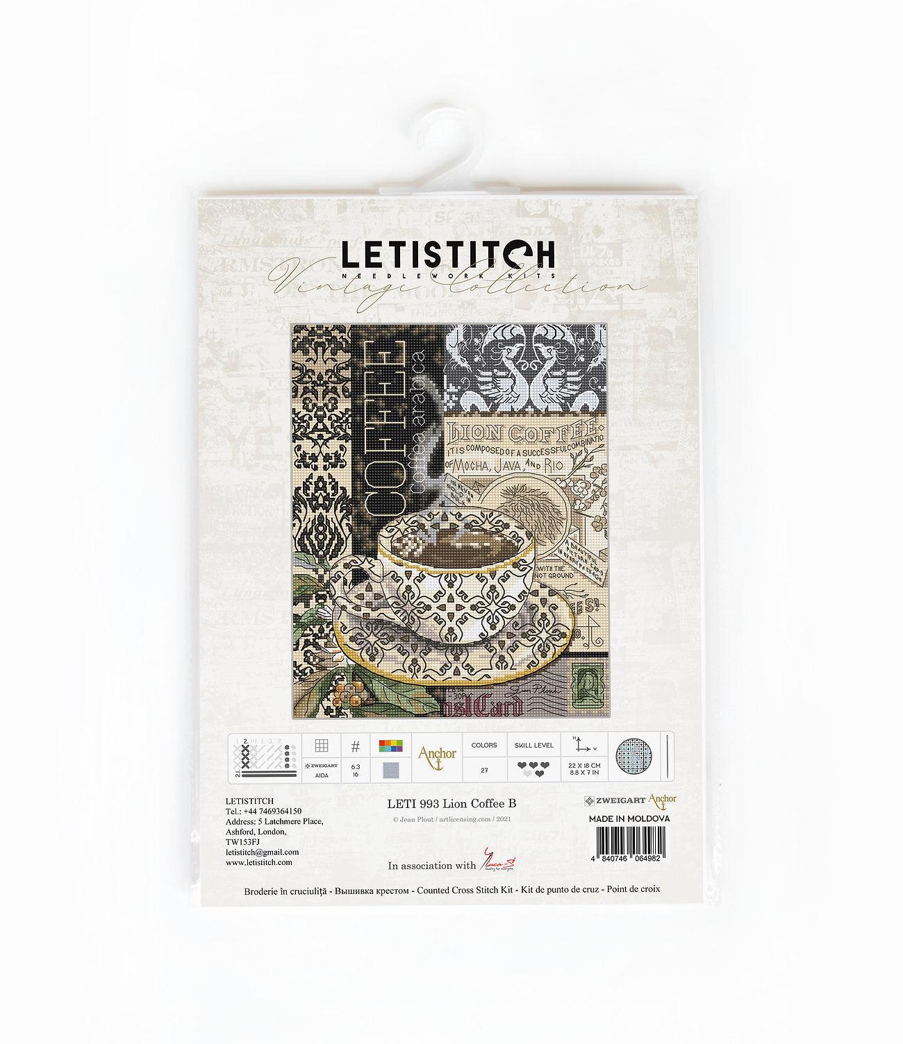 Cross Stitch Kit LetiStitch -  Lion Coffee B - HobbyJobby