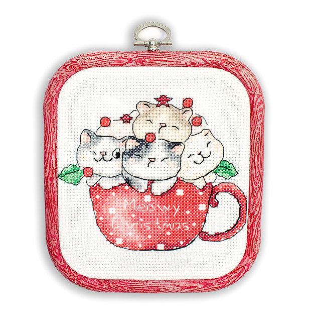 Cross Stitch Kit LETISTITCH - Meowy Christmas-with nurge hoop included, L8080 LetiStitch Cross Stitch Kits - HobbyJobby