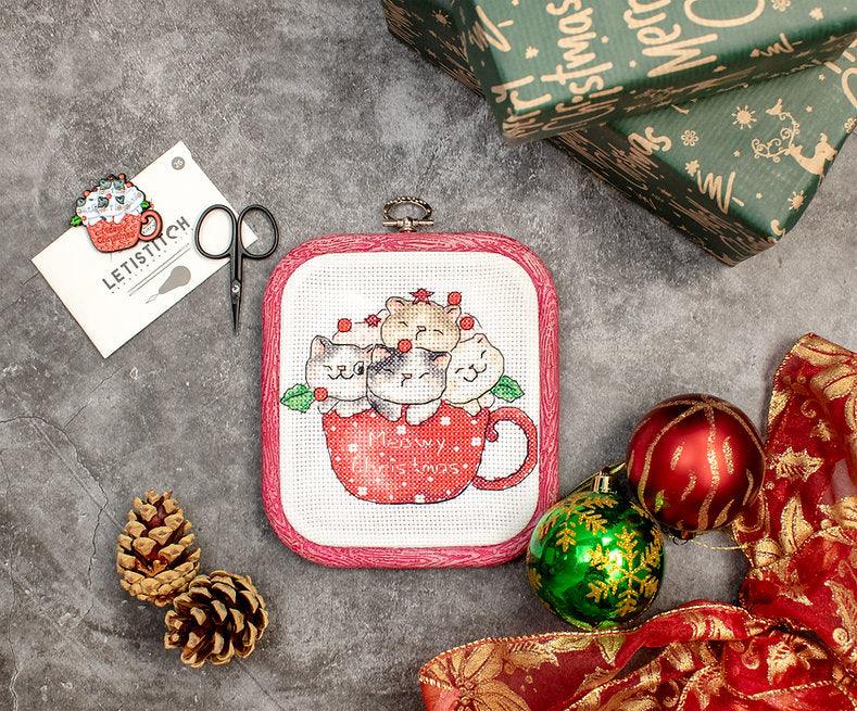 Cross Stitch Kit LETISTITCH - Meowy Christmas-with nurge hoop included, L8080 LetiStitch Cross Stitch Kits - HobbyJobby