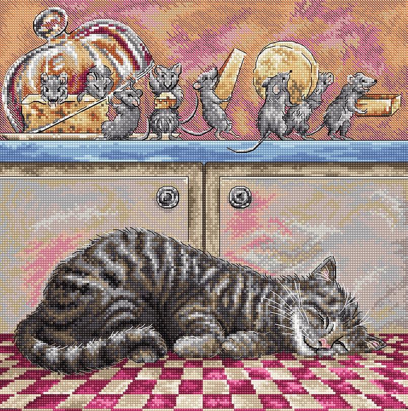 Cross Stitch Kit LetiStitch - When The Cat Sleeps, L8072 Cross Stitch Kits - HobbyJobby