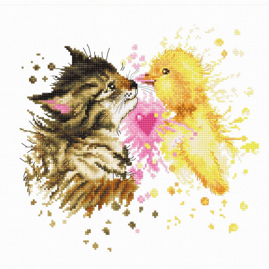 Cross Stitch Kit Luca-S - B2301, Kitten and Duckling - Luca-S Cross Stitch Kits