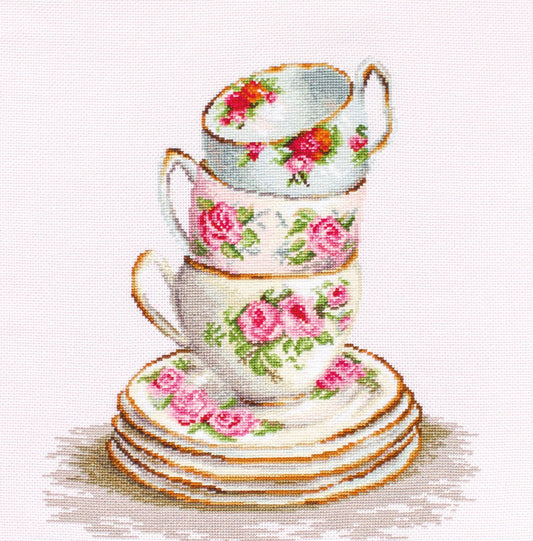 Cross Stitch Kit Luca-S - B2323, 3 Stacked Tea Cups - Luca-S Cross Stitch Kits