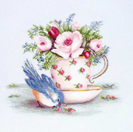 Cross Stitch Kit Luca-S - B2324, Bird in Tea Cup - Luca-S Cross Stitch Kits