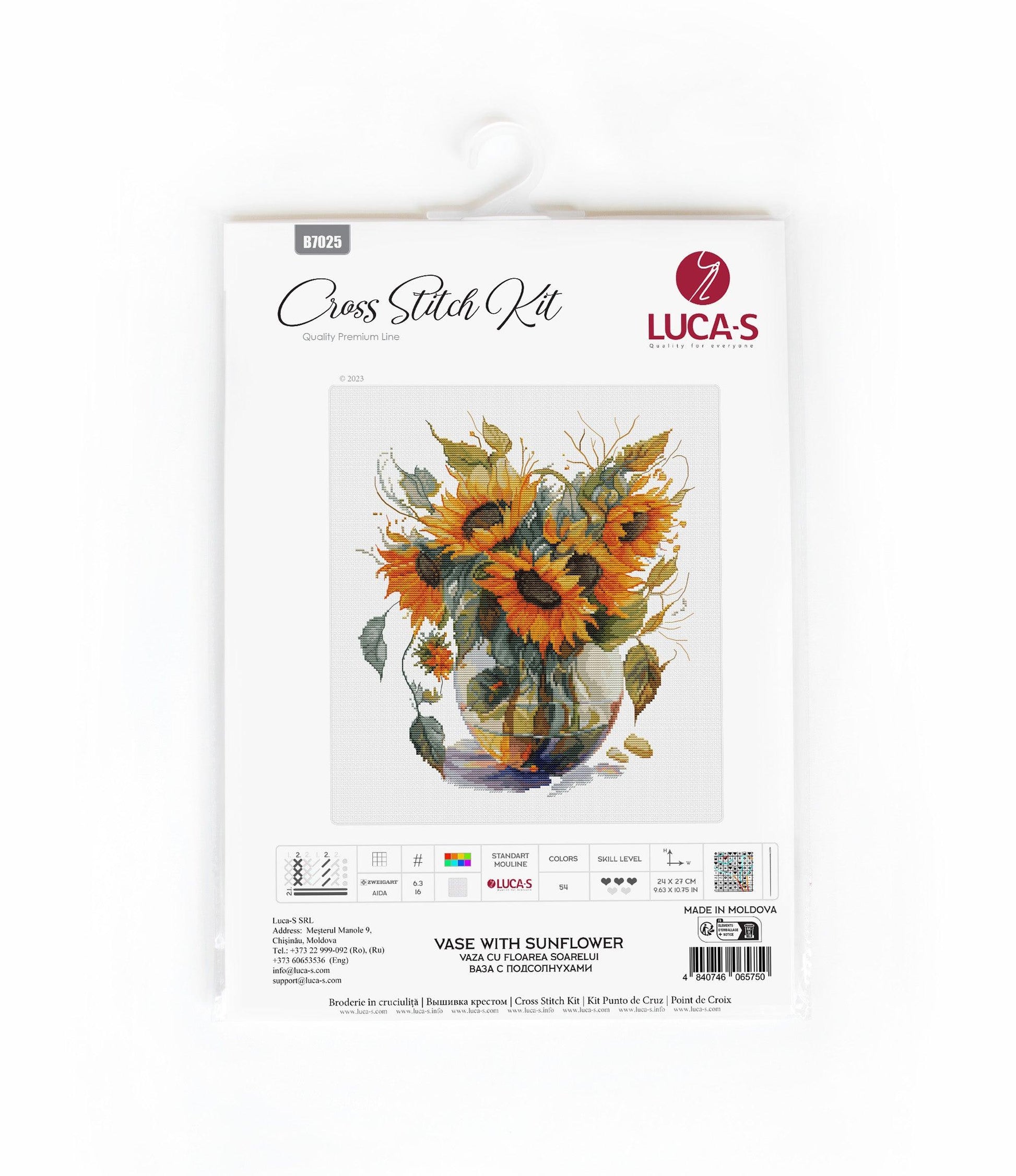 Cross Stitch Kit Luca-S - B7025, Vase with Sunflower - Luca-S Cross Stitch Kits