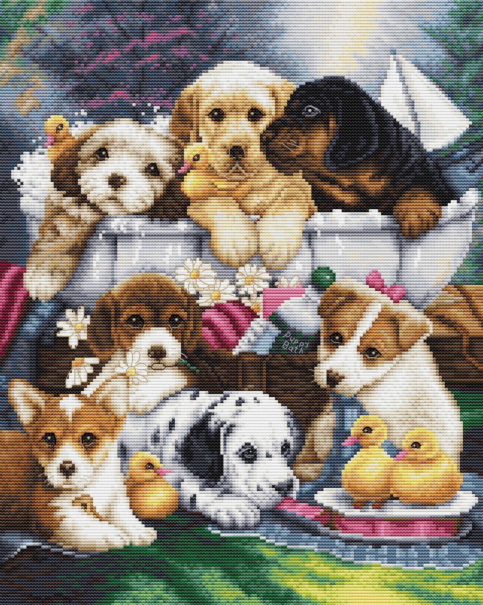 Cross Stitch Kit Luca-S - Bath Time Pups, BU5025 - Luca-S Cross Stitch Kits